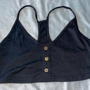 ROMWE Black Racerback Crop Camisole with Front Buttons